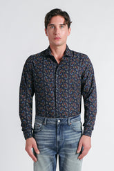 CAMICIA FANTASIA STRETCH INDACO